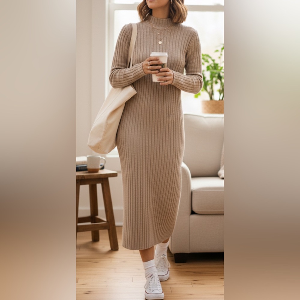 NWOT WillamRast $98 cream Ribbed Knit Dress. Size S.